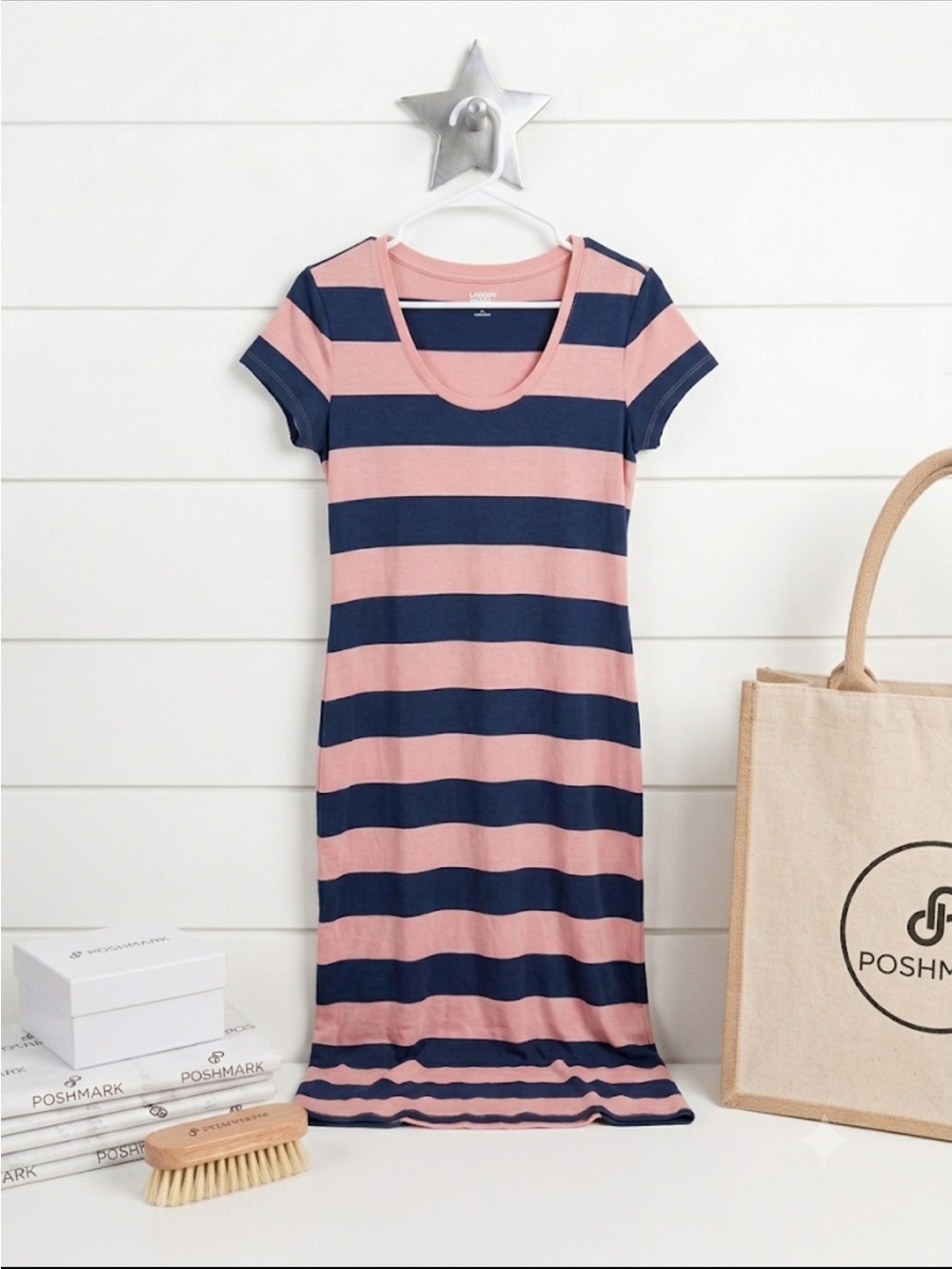 Striped Scoop Neck Maxi Dress in Pink & Navy